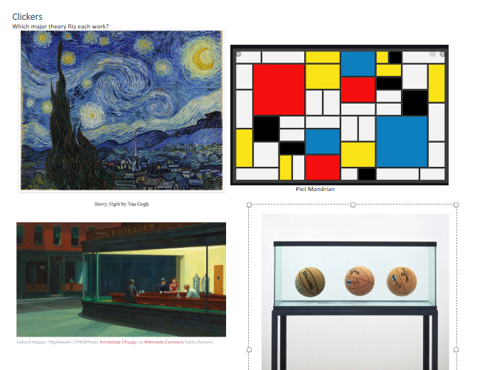 Four images illustrating major art theories