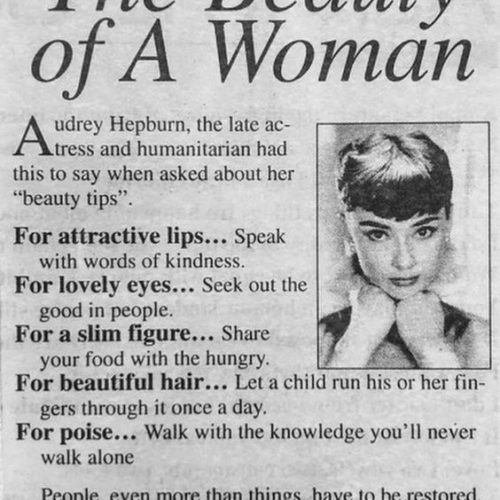 Newspaper Article of Hepburn's Inspirational Quotes
