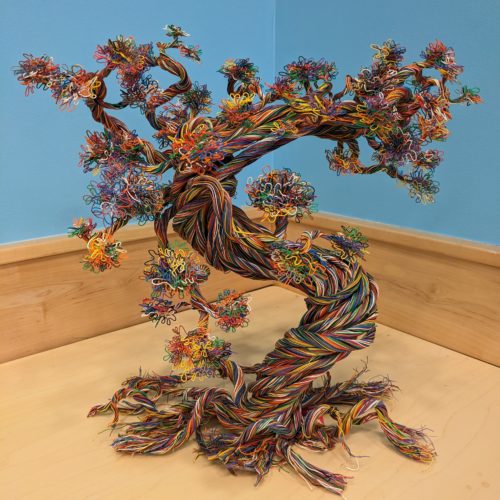 Completed Bonsai Tree crated by twisting bundles of telephone cable together