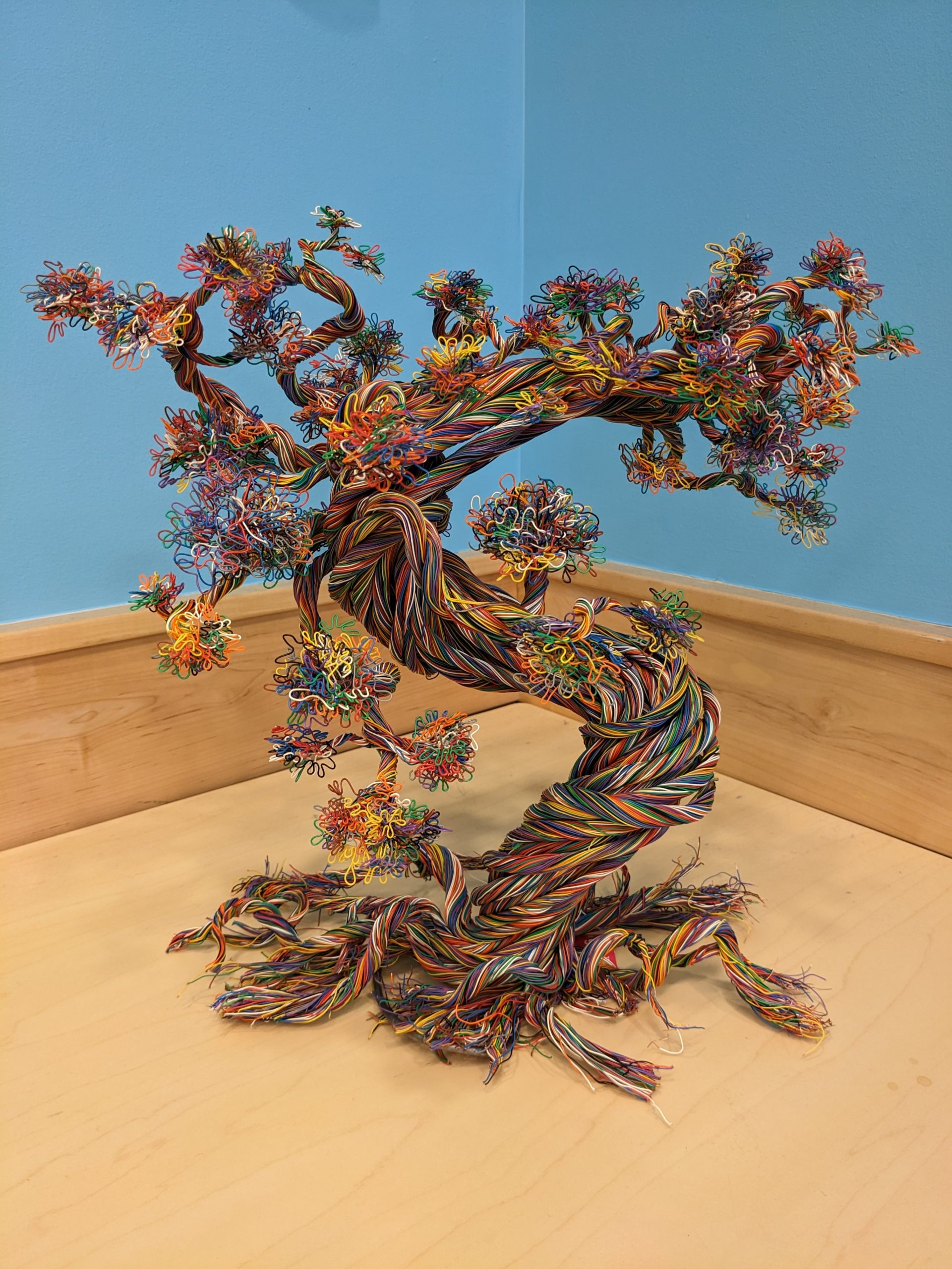 Completed Bonsai Tree crated by twisting bundles of telephone cable together